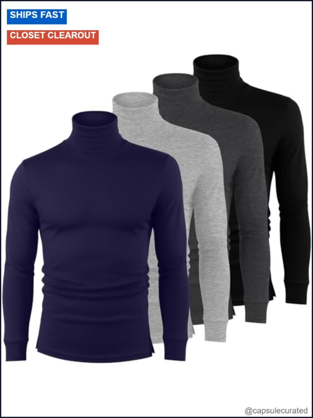 Men's Turtleneck Long Sleeve Thermal Base Layer Undershirt 4 Pack